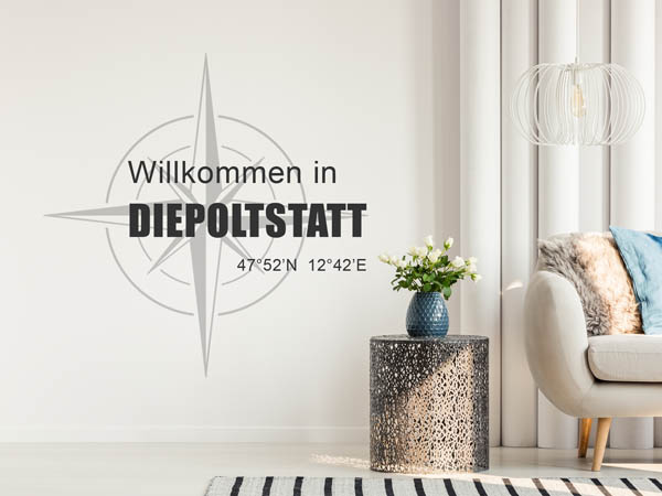 Wandtattoo Willkommen in Diepoltstatt mit den Koordinaten 47°52'N 12°42'E