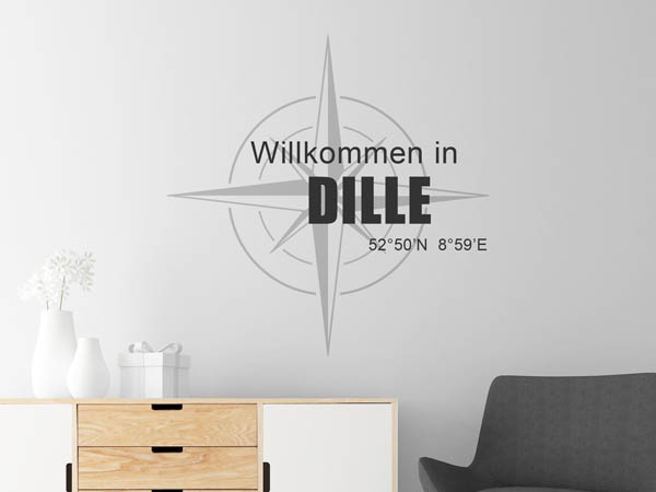 Wandtattoo Willkommen in Dille mit den Koordinaten 52°50'N 8°59'E