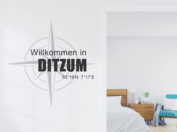 Wandtattoo Willkommen in Ditzum mit den Koordinaten 53°19'N 7°17'E