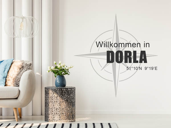 Wandtattoo Willkommen in Dorla mit den Koordinaten 51°10'N 9°19'E