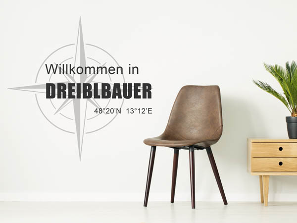 Wandtattoo Willkommen in Dreiblbauer mit den Koordinaten 48°20'N 13°12'E