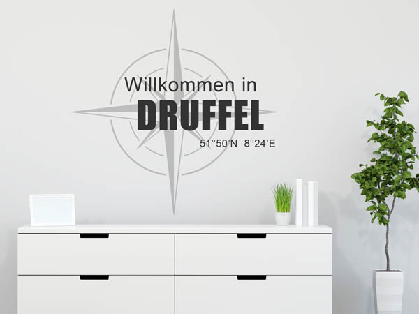 Wandtattoo Willkommen in Druffel mit den Koordinaten 51°50'N 8°24'E