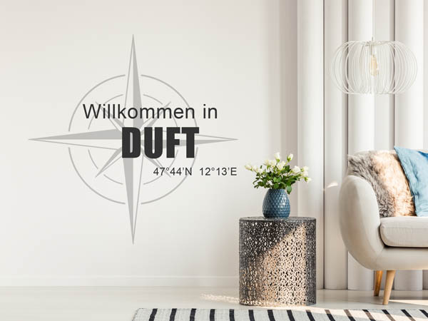 Wandtattoo Willkommen in Duft mit den Koordinaten 47°44'N 12°13'E