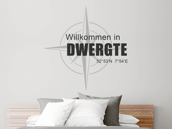 Wandtattoo Willkommen in Dwergte mit den Koordinaten 52°53'N 7°54'E