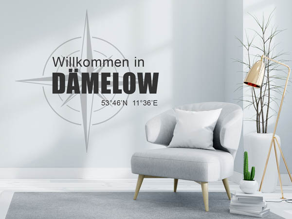 Wandtattoo Willkommen in Dämelow mit den Koordinaten 53°46'N 11°36'E