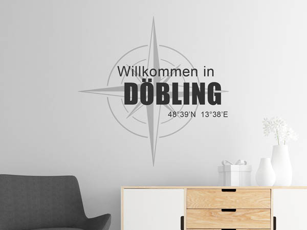 Wandtattoo Willkommen in Döbling mit den Koordinaten 48°39'N 13°38'E