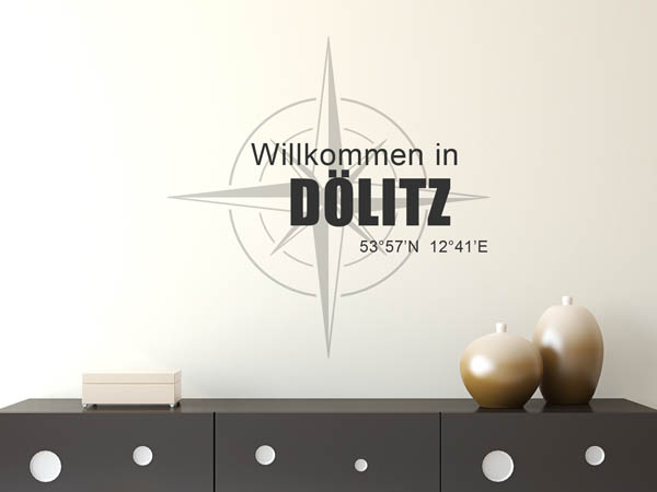 Wandtattoo Willkommen in Dölitz mit den Koordinaten 53°57'N 12°41'E