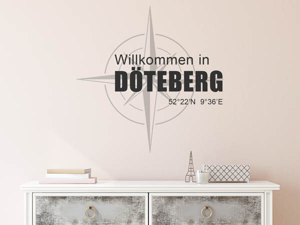 Wandtattoo Willkommen in Döteberg mit den Koordinaten 52°22'N 9°36'E
