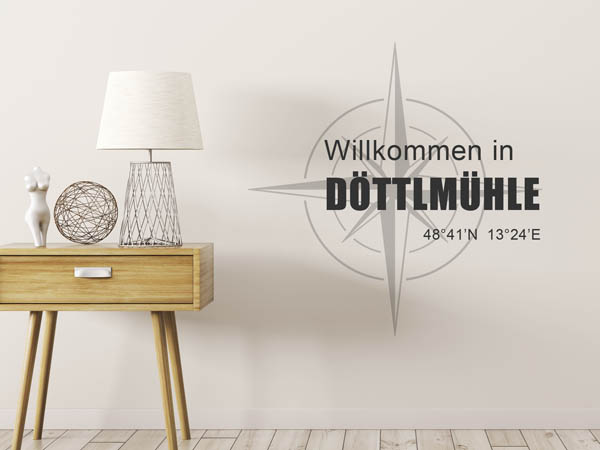 Wandtattoo Willkommen in Döttlmühle mit den Koordinaten 48°41'N 13°24'E