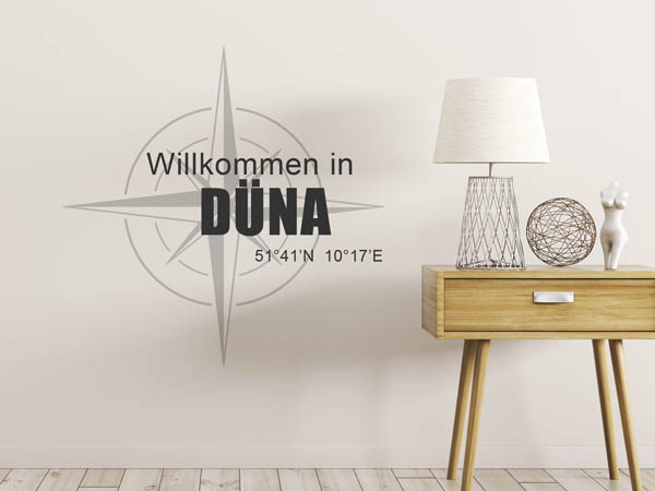 Wandtattoo Willkommen in Düna mit den Koordinaten 51°41'N 10°17'E