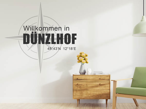 Wandtattoo Willkommen in Dünzlhof mit den Koordinaten 48°43'N 12°18'E