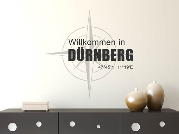 Wandtattoo Willkommen in Dürnberg mit den Koordinaten 47°45'N 11°19'E