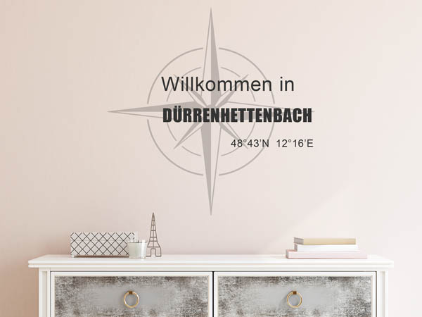 Wandtattoo Willkommen in Dürrenhettenbach mit den Koordinaten 48°43'N 12°16'E