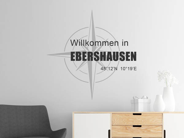 Wandtattoo Willkommen in Ebershausen mit den Koordinaten 48°12'N 10°19'E