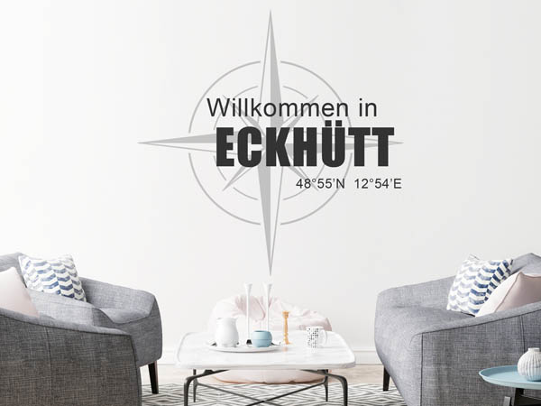 Wandtattoo Willkommen in Eckhütt mit den Koordinaten 48°55'N 12°54'E