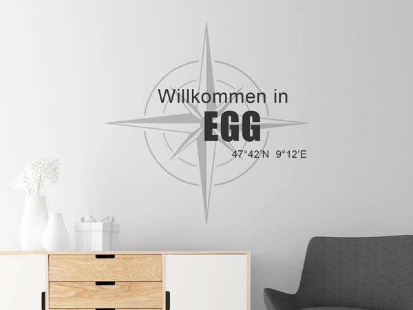 Wandtattoo Willkommen in Egg mit den Koordinaten 47°42'N 9°12'E