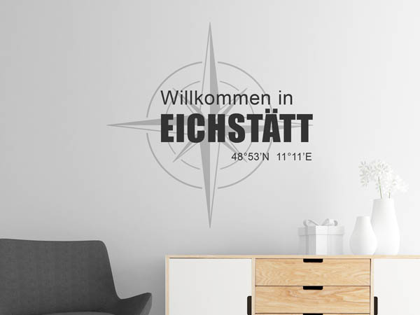 Wandtattoo Willkommen in Eichstätt mit den Koordinaten 48°53'N 11°11'E