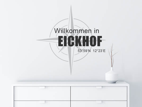 Wandtattoo Willkommen in Eickhof mit den Koordinaten 53°59'N 12°23'E