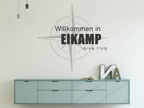 Wandtattoo Willkommen in Eikamp mit den Koordinaten 51°1'N 7°11'E