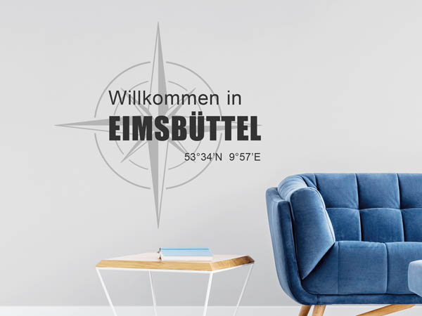 Wandtattoo Willkommen in Eimsbüttel mit den Koordinaten 53°34'N 9°57'E