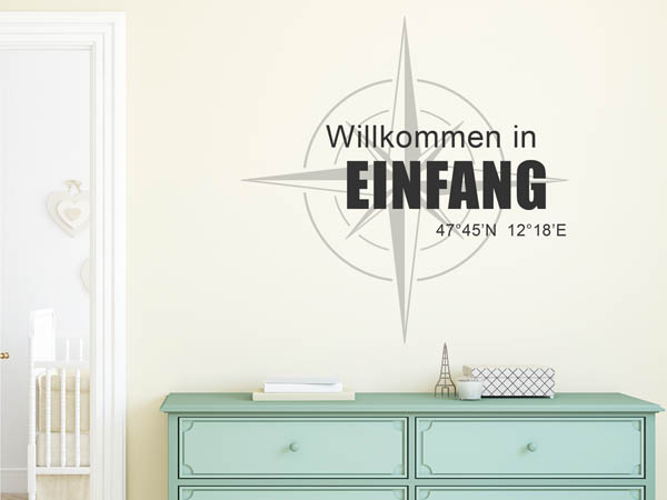 Wandtattoo Willkommen in Einfang mit den Koordinaten 47°45'N 12°18'E