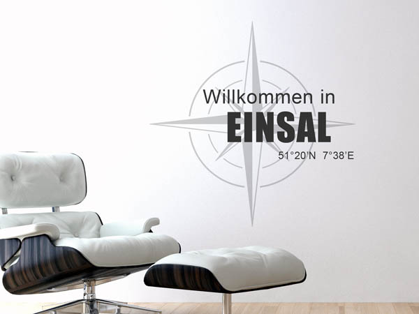 Wandtattoo Willkommen in Einsal mit den Koordinaten 51°20'N 7°38'E