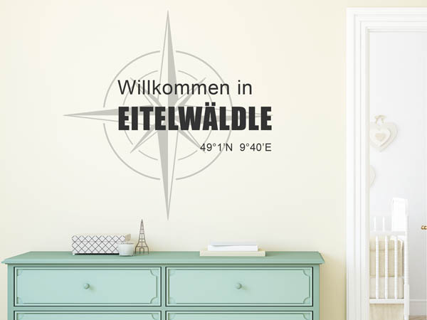 Wandtattoo Willkommen in Eitelwäldle mit den Koordinaten 49°1'N 9°40'E