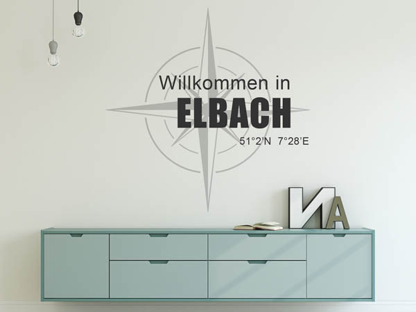 Wandtattoo Willkommen in Elbach mit den Koordinaten 51°2'N 7°28'E
