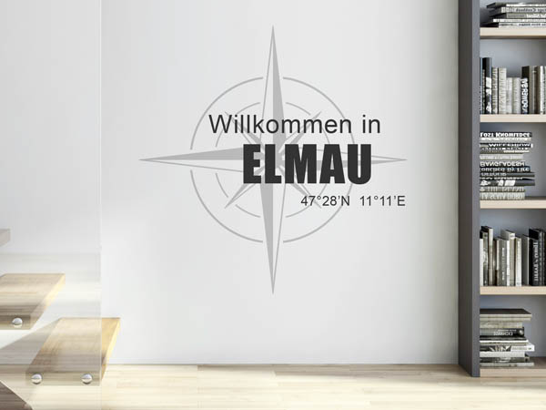 Wandtattoo Willkommen in Elmau mit den Koordinaten 47°28'N 11°11'E
