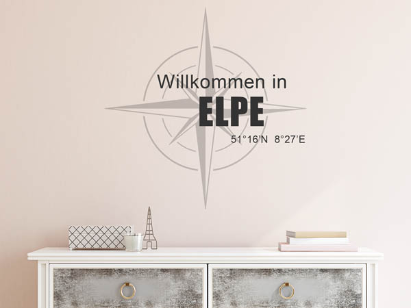 Wandtattoo Willkommen in Elpe mit den Koordinaten 51°16'N 8°27'E