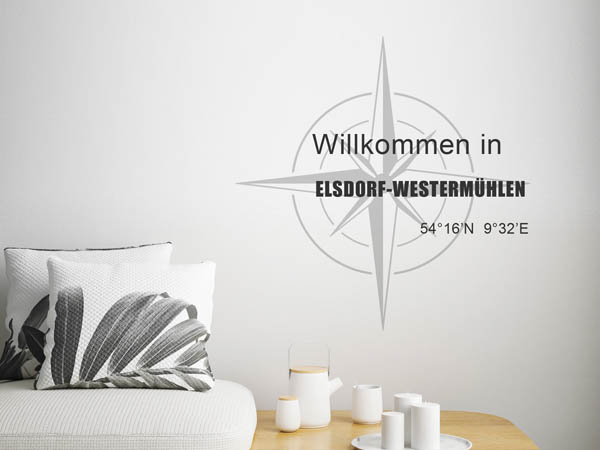Wandtattoo Willkommen in Elsdorf-Westermühlen mit den Koordinaten 54°16'N 9°32'E