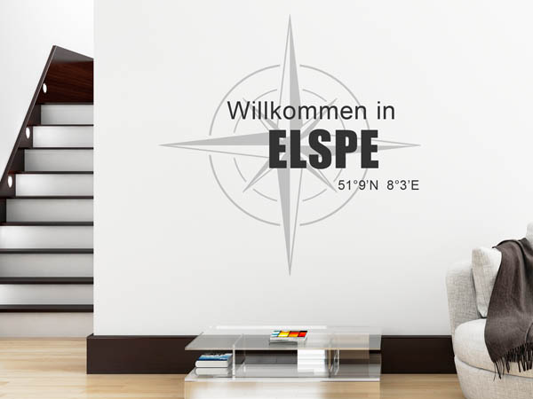 Wandtattoo Willkommen in Elspe mit den Koordinaten 51°9'N 8°3'E