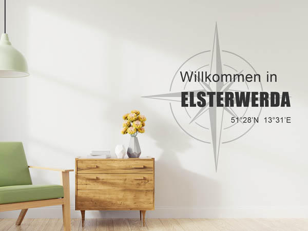 Wandtattoo Willkommen in Elsterwerda mit den Koordinaten 51°28'N 13°31'E