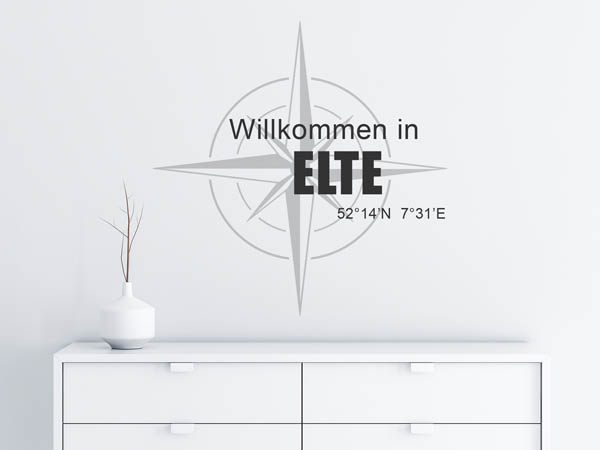 Wandtattoo Willkommen in Elte mit den Koordinaten 52°14'N 7°31'E