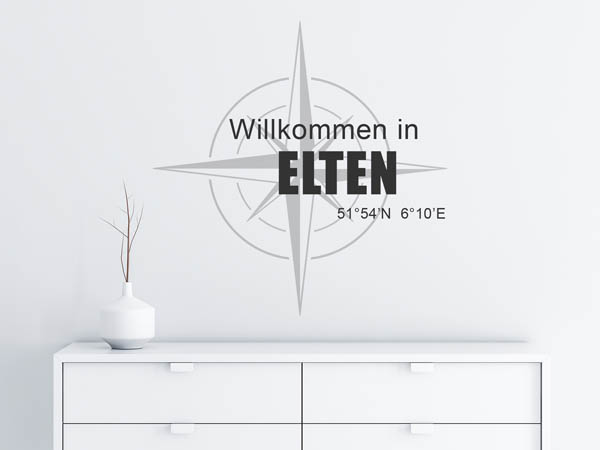 Wandtattoo Willkommen in Elten mit den Koordinaten 51°54'N 6°10'E