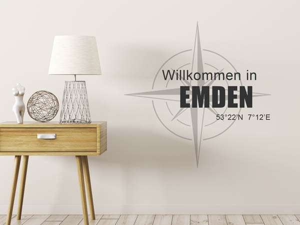 Wandtattoo Willkommen in Emden mit den Koordinaten 53°22'N 7°12'E
