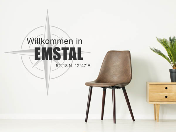 Wandtattoo Willkommen in Emstal mit den Koordinaten 52°18'N 12°47'E