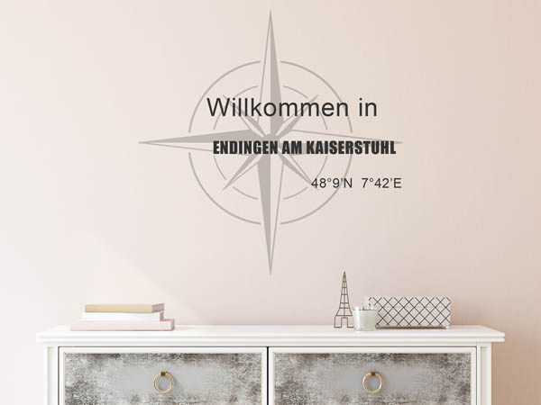 Wandtattoo Willkommen in Endingen am Kaiserstuhl mit den Koordinaten 48°9'N 7°42'E