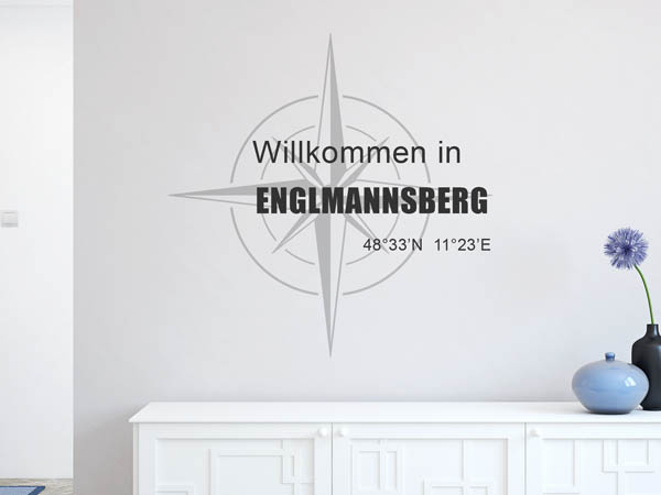 Wandtattoo Willkommen in Englmannsberg mit den Koordinaten 48°33'N 11°23'E
