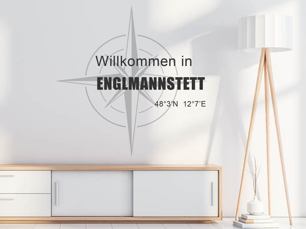 Wandtattoo Willkommen in Englmannstett mit den Koordinaten 48°3'N 12°7'E