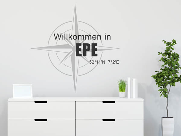 Wandtattoo Willkommen in Epe mit den Koordinaten 52°11'N 7°2'E