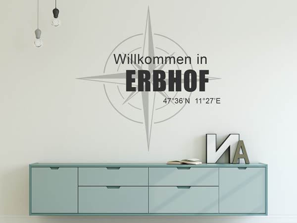 Wandtattoo Willkommen in Erbhof mit den Koordinaten 47°36'N 11°27'E