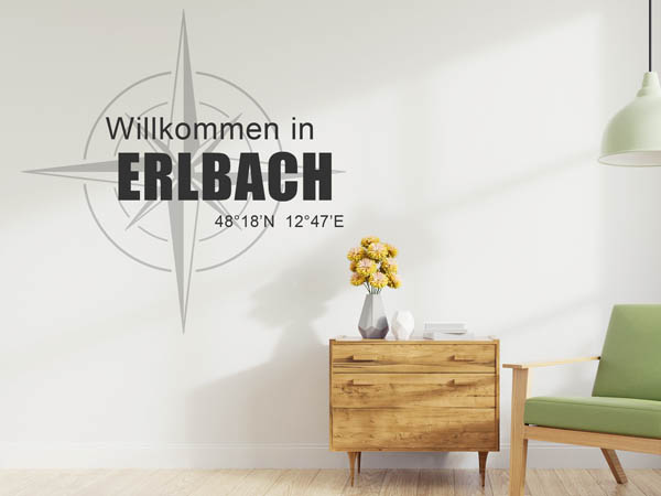 Wandtattoo Willkommen in Erlbach mit den Koordinaten 48°18'N 12°47'E