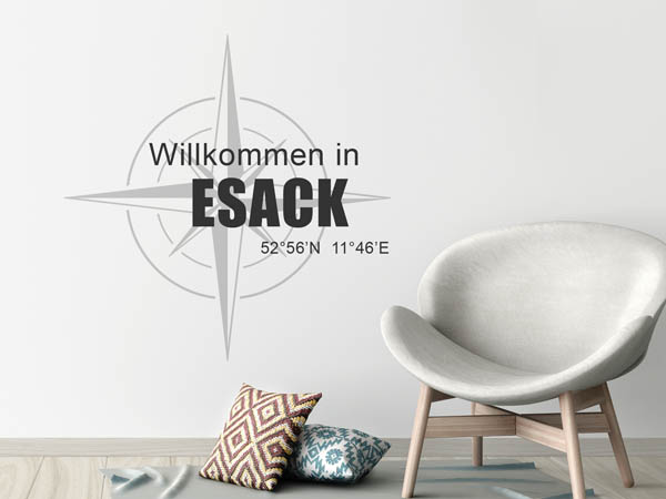 Wandtattoo Willkommen in Esack mit den Koordinaten 52°56'N 11°46'E