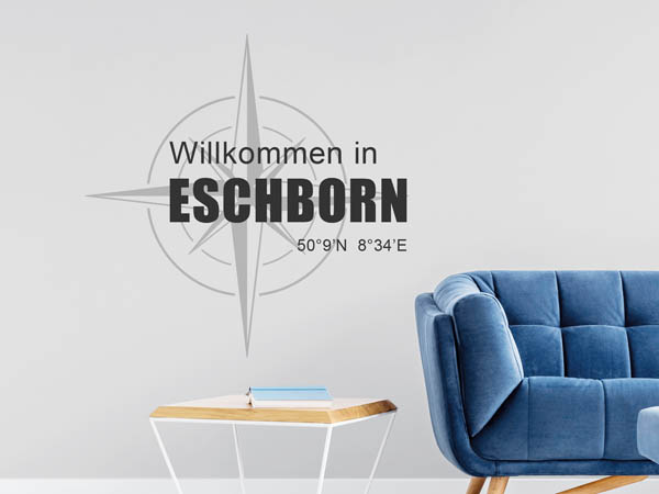 Wandtattoo Willkommen in Eschborn mit den Koordinaten 50°9'N 8°34'E