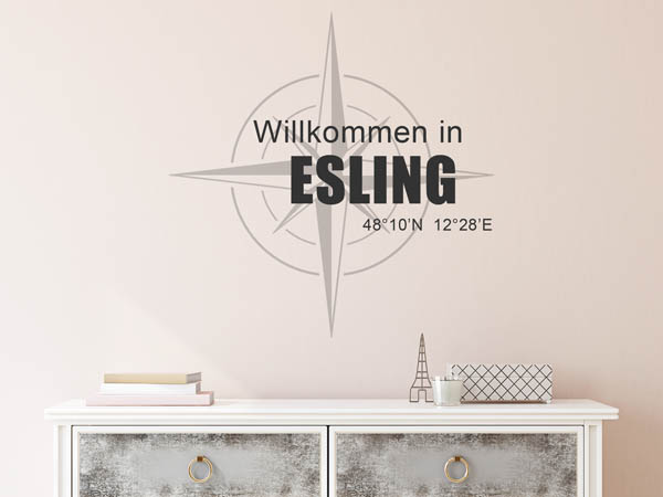 Wandtattoo Willkommen in Esling mit den Koordinaten 48°10'N 12°28'E