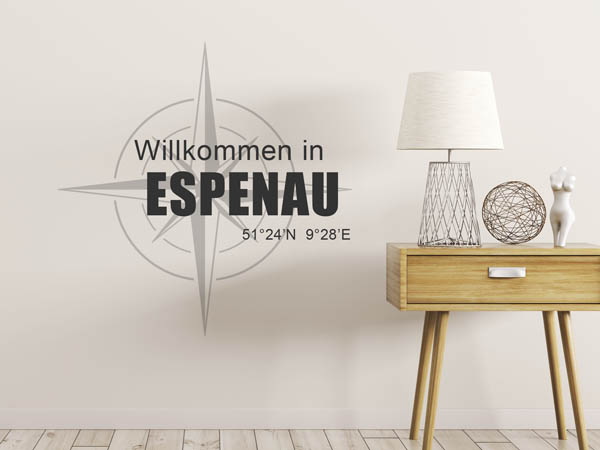 Wandtattoo Willkommen in Espenau mit den Koordinaten 51°24'N 9°28'E