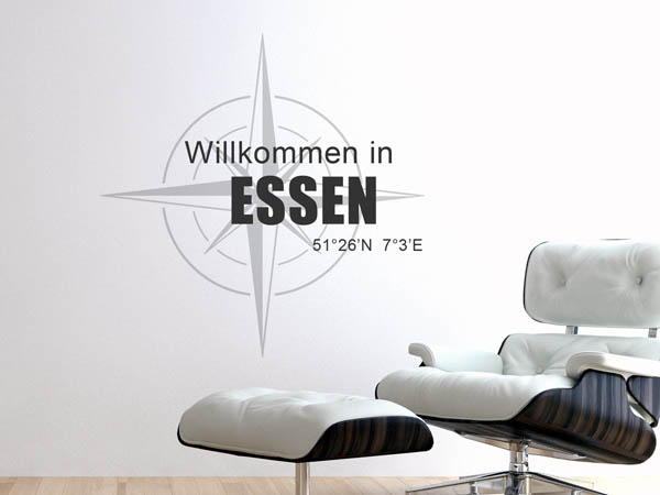 Wandtattoo Willkommen in Essen mit den Koordinaten 51°26'N 7°3'E