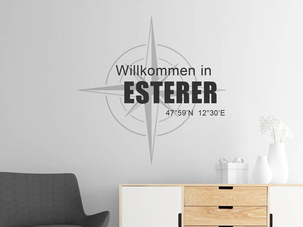 Wandtattoo Willkommen in Esterer mit den Koordinaten 47°59'N 12°30'E