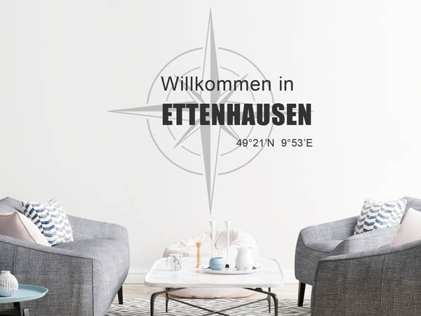 Wandtattoo Willkommen in Ettenhausen mit den Koordinaten 49°21'N 9°53'E